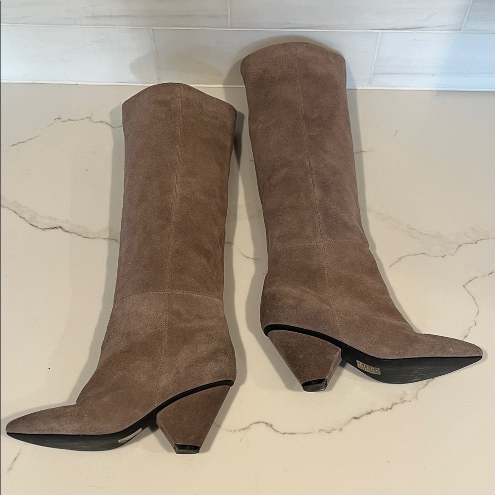 Jeffrey Campbell Senita Tall Suede Taupe Boots Anthropologie 6.5 - Picture 13 of 14